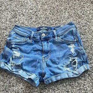 Hollister Women's Blue Ripped Jean Shorts